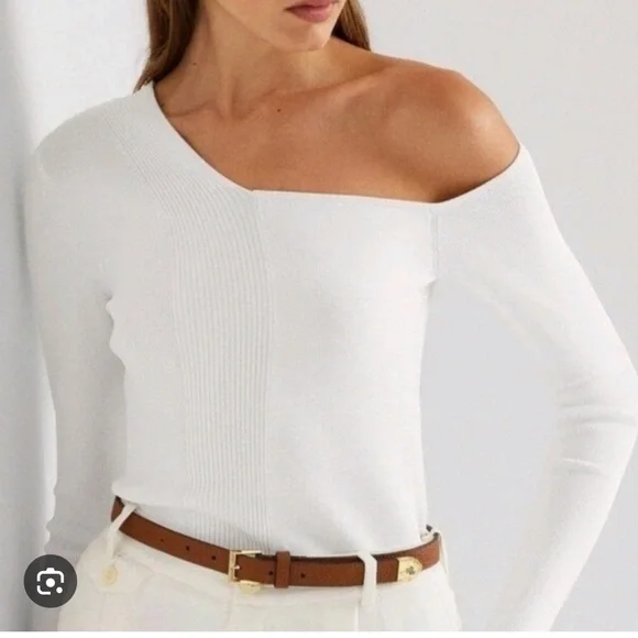 Ralph Lauren White Off-Shoulder Sweater - Picture 1 of 6